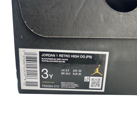NEW Nike Youth Size 3Y Air Jordan 1 Retro High OG (PS) Black Grey White - Picture 7 of 8